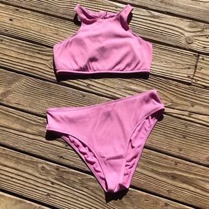 Roxy Active Rib Crop Bikini Top XL and Bottoms XXL Pink
